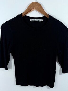 Michael Stars Ribbed knit top crew neckline 3/4 sleeves Black One Size (Small)